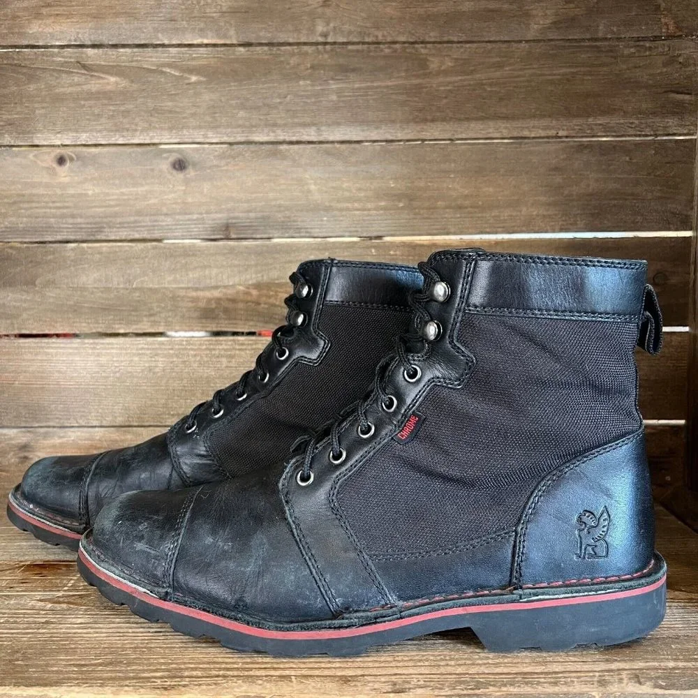 Mens Chrome BLCKCHRM Debuts Black Leather Combat Bike‎ Messenger Boots Size 11 M
